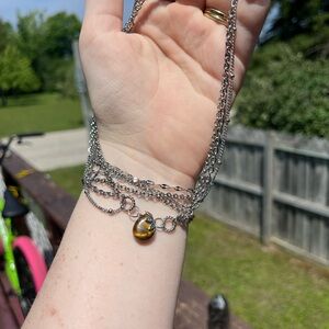 Silver Chain Necklace with Tiger's Eye Charm
